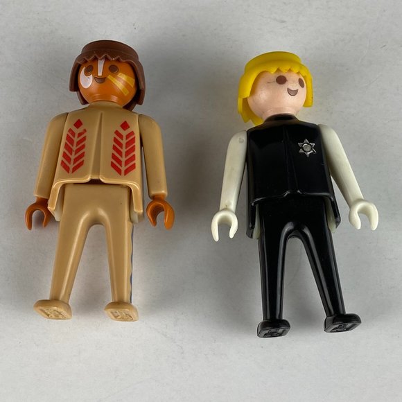 Vtg Geobra 1974 Native American Indian Feathers Sheriff Lot of 2 Figure Toys - Picture 5 of 7